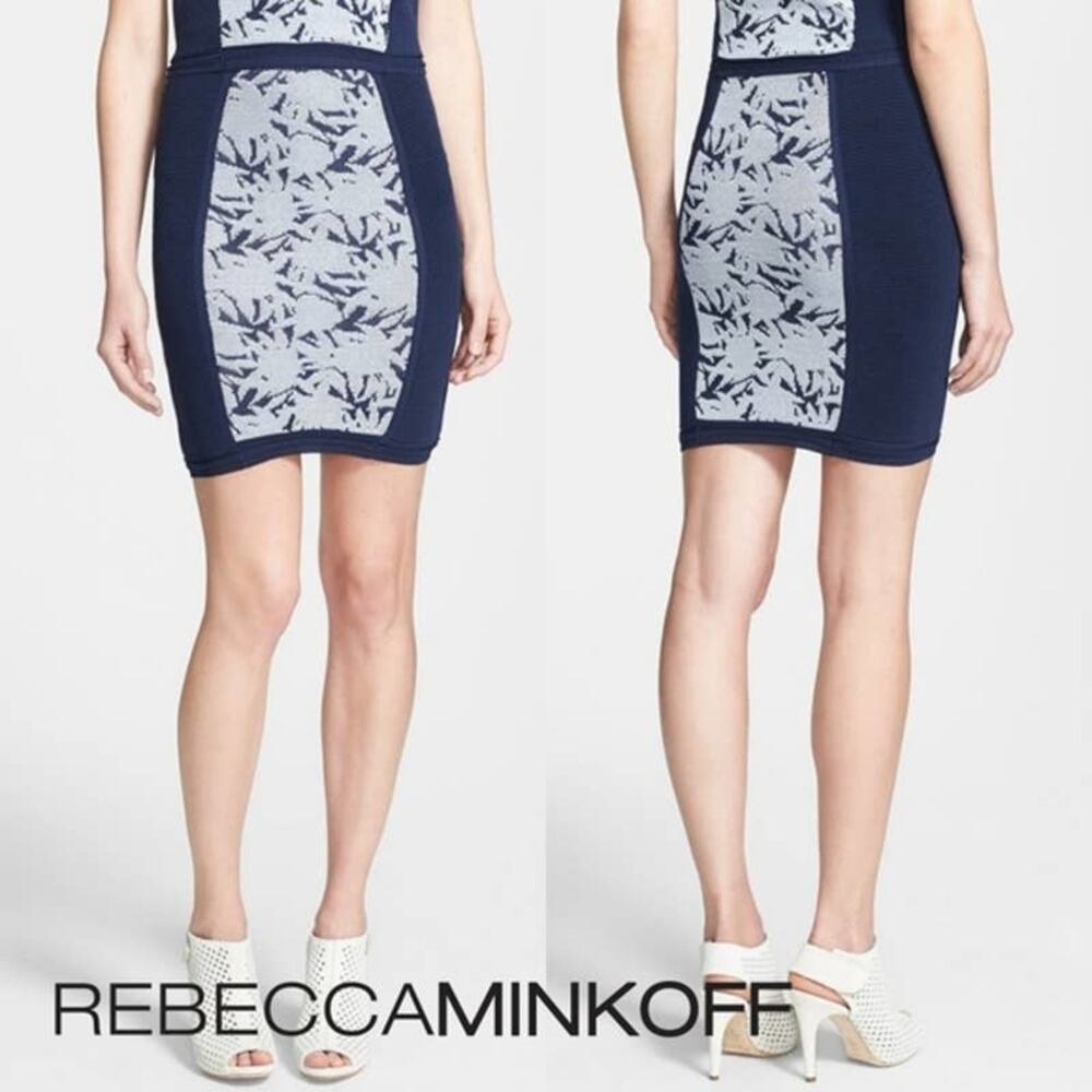 Rebecca Minkoff Okina Navy White Knit Sweater Bodycon Mini Skirt Size XS